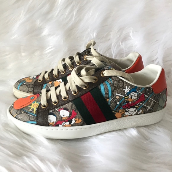 Disney x Gucci Ace 'Huey, Dewey and Louie' Sneakers Womens Size 34.5/4.5 - Picture 1 of 15